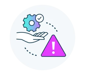 an icon with a warning sign and a hand with a gear icon