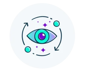 an eye icon with arrows rotation around it