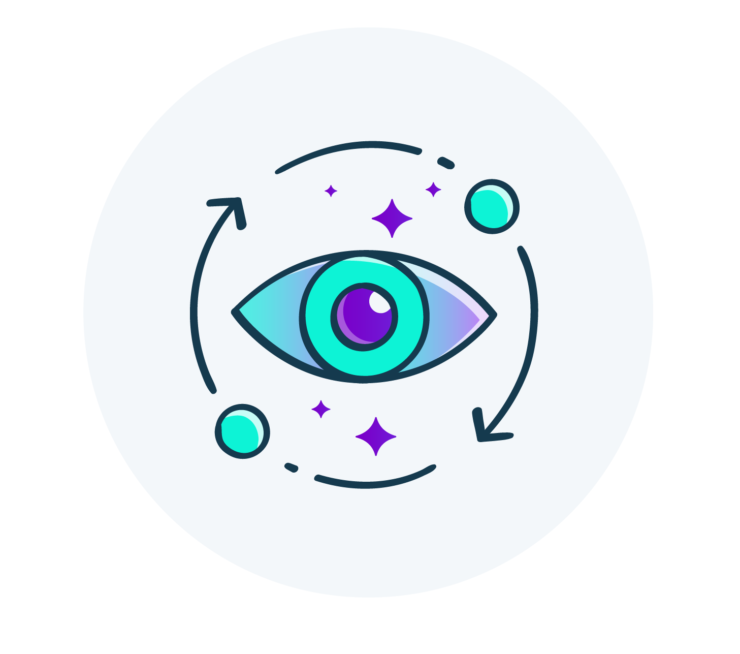 an eye icon with arrows rotation around it