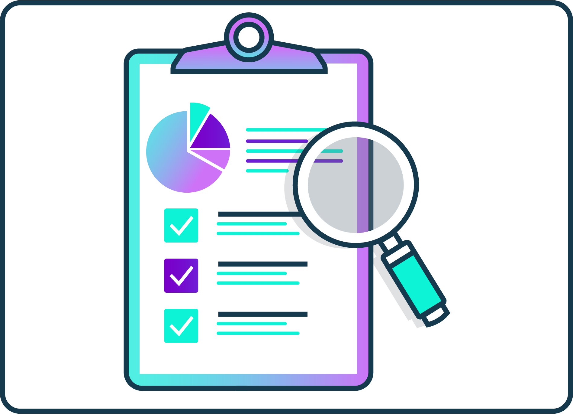 a clipboard with a magnifying glass