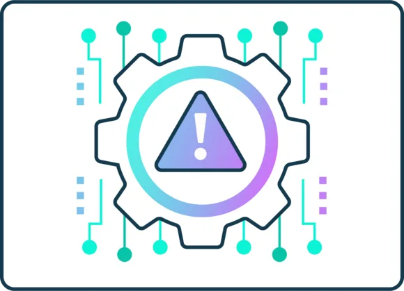 an icon with a warning sign inside a large gear